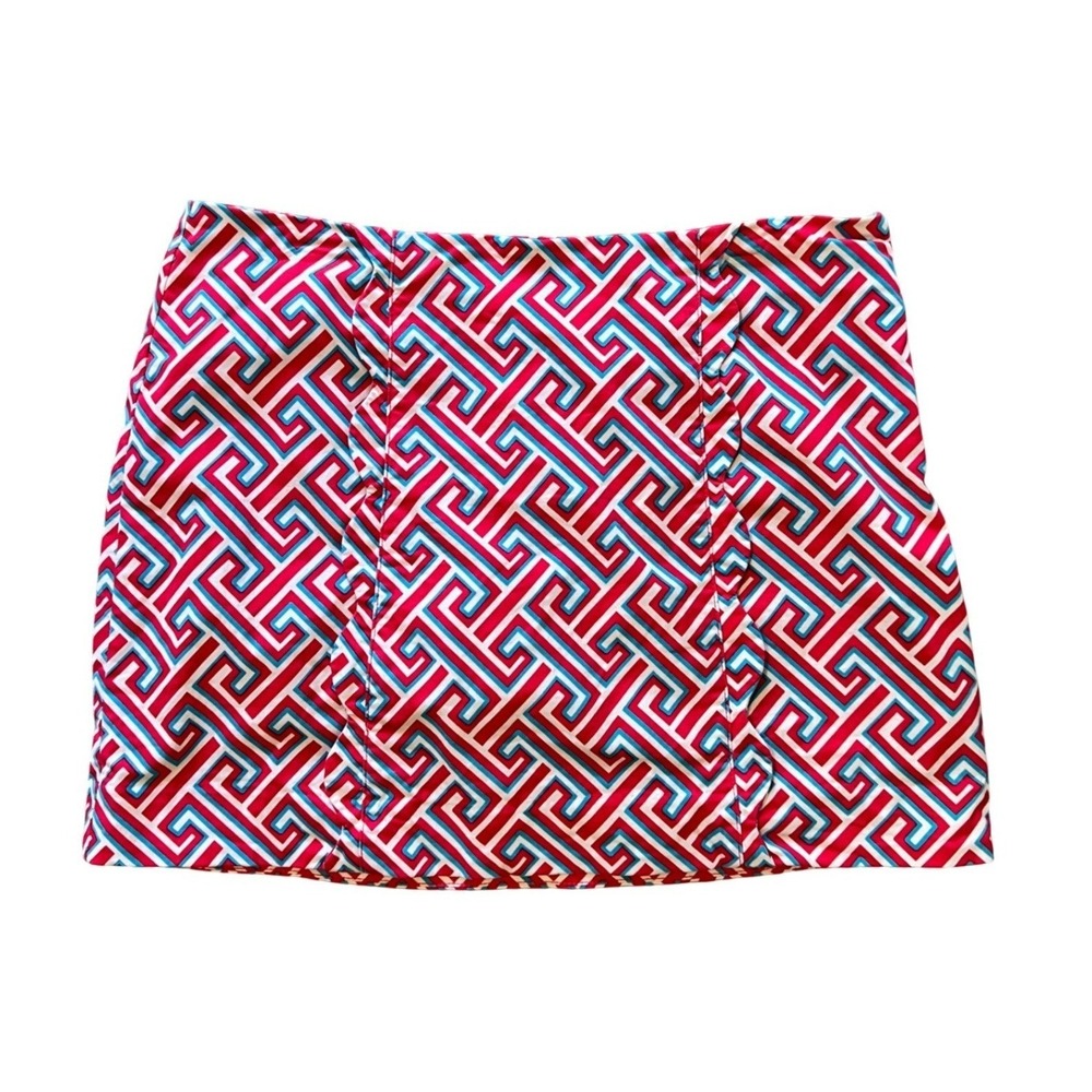 Crown & Ivy Womens‎ Scalloped Greek Key Skort Red Blue White Geometric Size 12